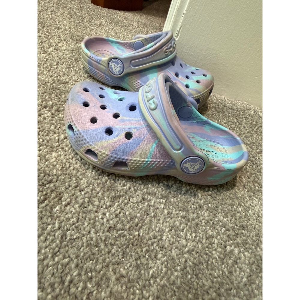 Crocs Classic Clog Pastel Marble Tie Dye Purple Blue Pink Toddler Size 7